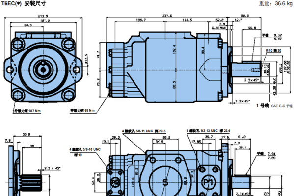 T6EC,T6ED,T6EE系列派克DENISON双联叶片泵安装尺寸