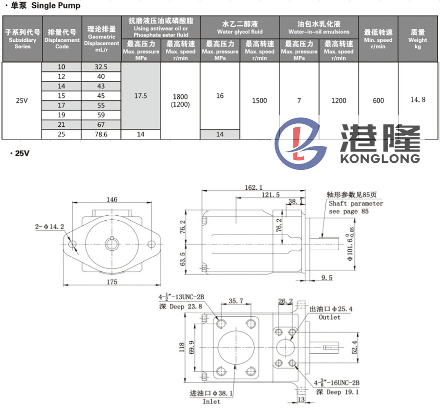 威格士25V系列叶片泵技术参数及安装尺寸